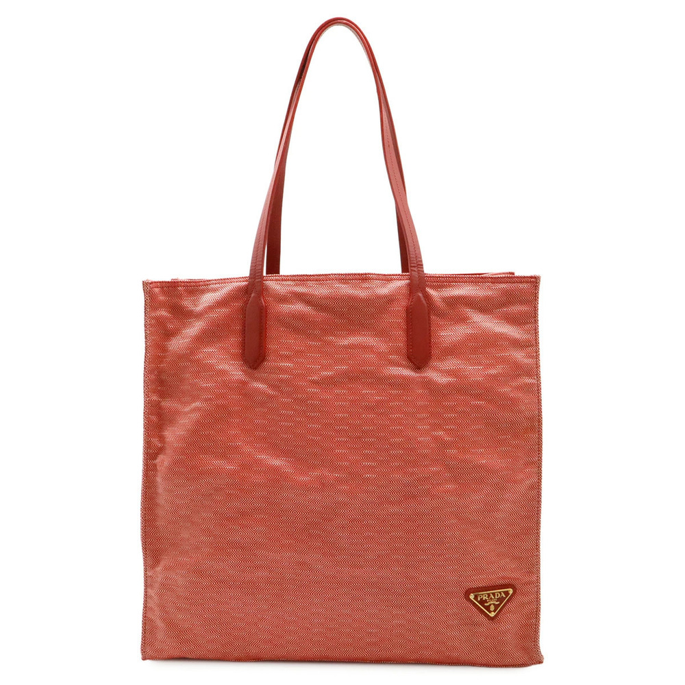 Prada TESSUTO STUOIA Triangle Tote Bag Shoulder Canvas Leather ROSSO Red